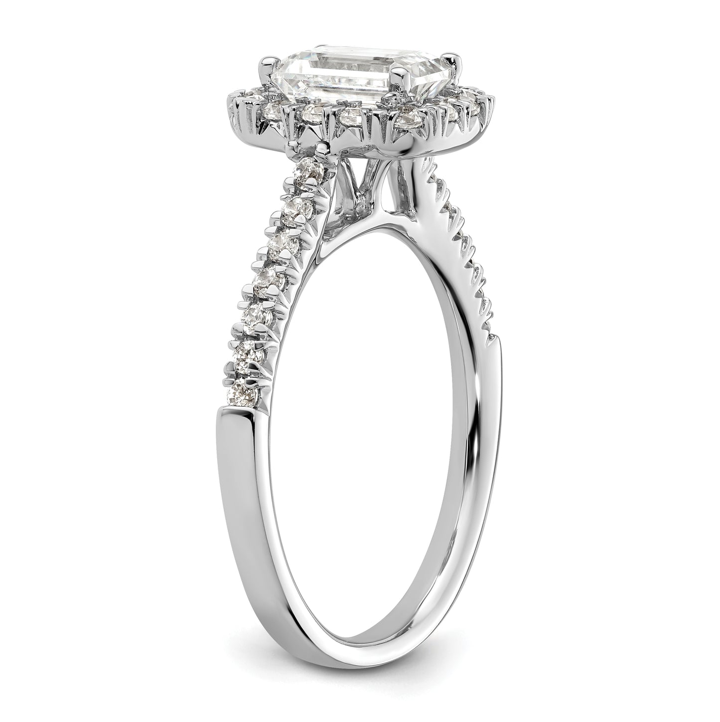 14k White Gold Halo (Holds 1.25 carat (6.8x5.2mm) Emerald-cut Center) 1/2 carat Diamond Semi-mount Engagement Ring