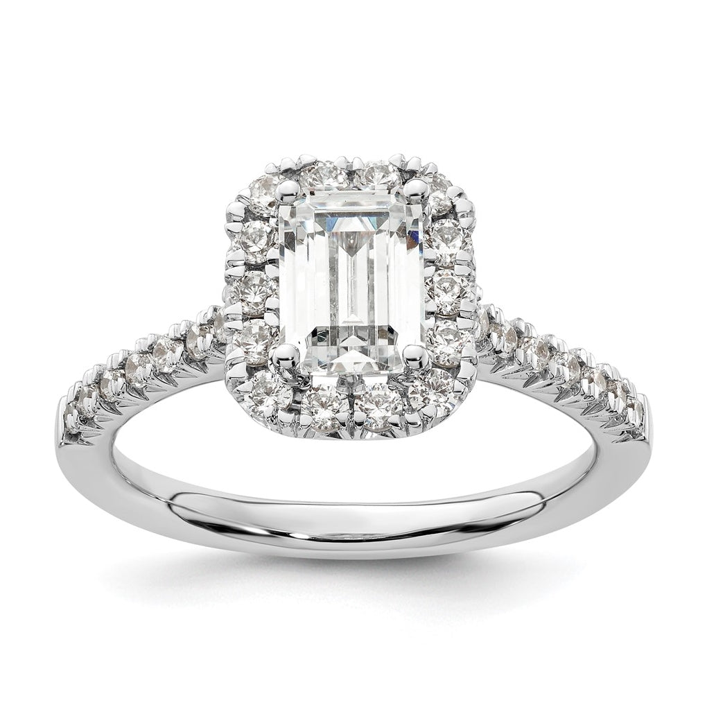 14k White Gold Halo (Holds 1.25 carat (6.8x5.2mm) Emerald-cut Center) 1/2 carat Diamond Semi-mount Engagement Ring