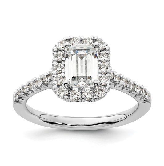 14k White Gold Halo (Holds 1.25 carat (6.8x5.2mm) Emerald-cut Center) 1/2 carat Diamond Semi-mount Engagement Ring