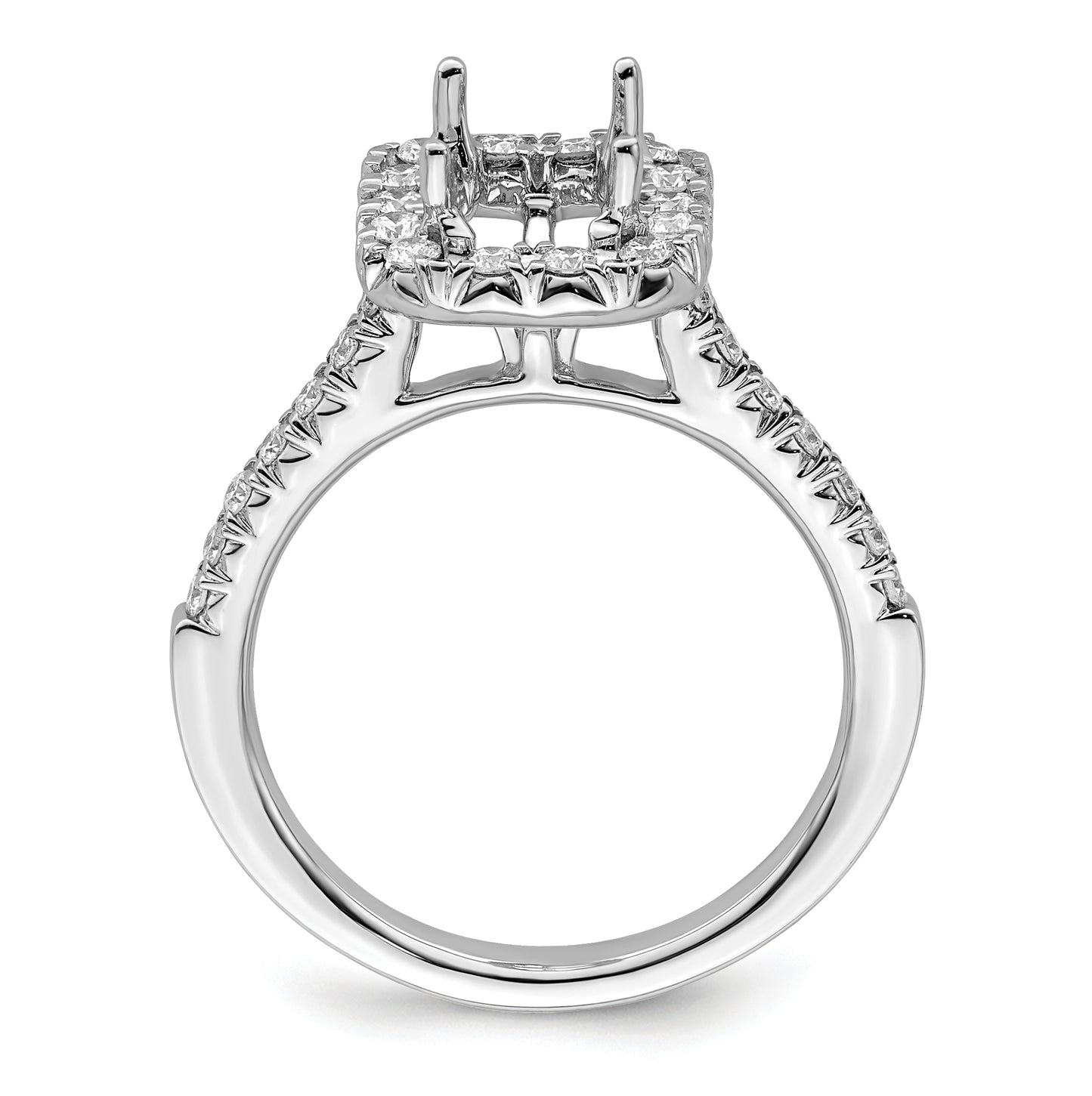 14k White Gold Halo (Holds 1.5 carat (7.7x5.8mm) Emerald-cut Center) 5/8 carat Diamond Semi-mount Engagement Ring