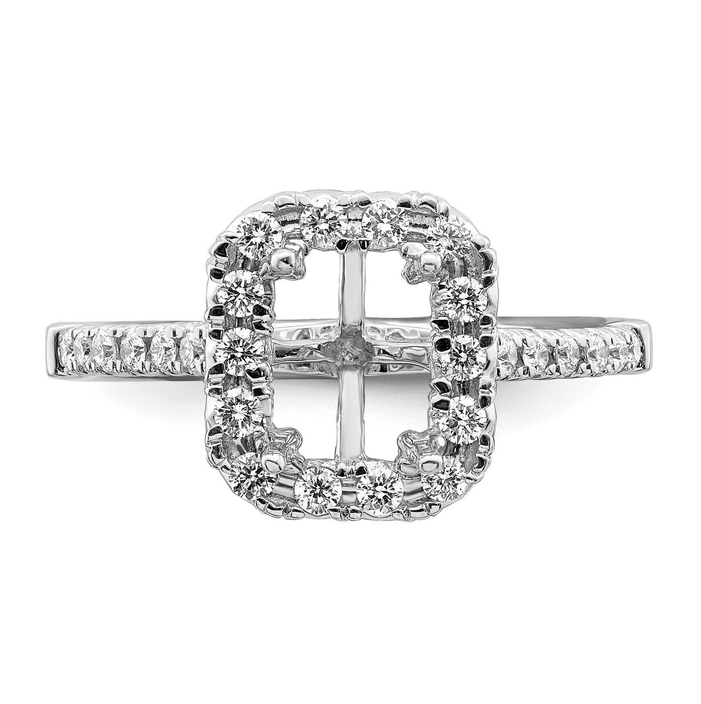 14k White Gold Halo (Holds 1.5 carat (7.7x5.8mm) Emerald-cut Center) 5/8 carat Diamond Semi-mount Engagement Ring