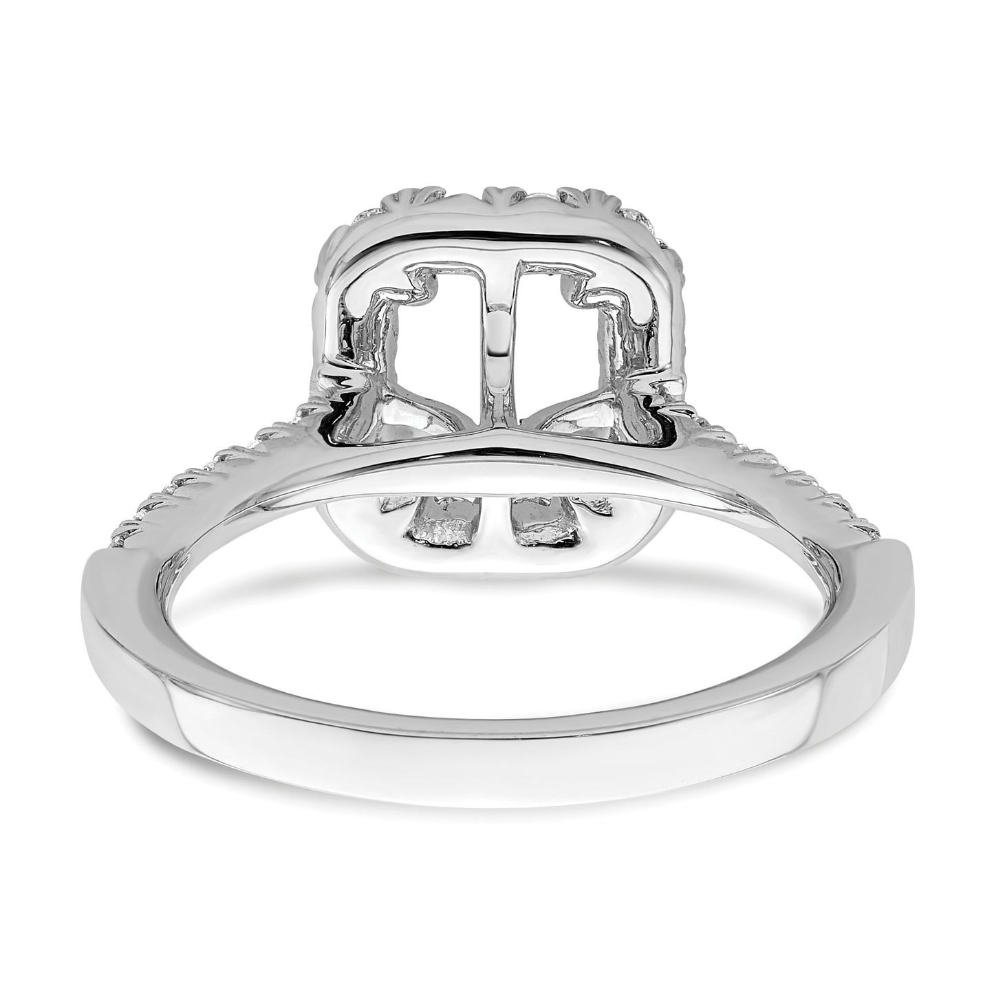 14k White Gold Halo (Holds 1.5 carat (7.7x5.8mm) Emerald-cut Center) 5/8 carat Diamond Semi-mount Engagement Ring