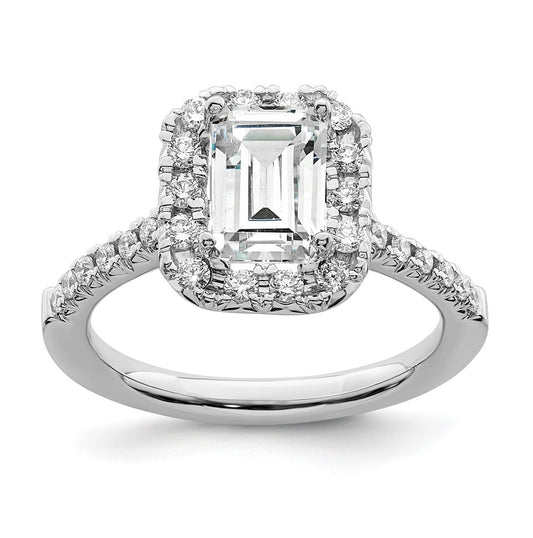 True Origin 14K White Gold 5/8 carat Lab Grown Diamond VS/SI  D E F  Semi Mount Emerald Halo Engagement Ring