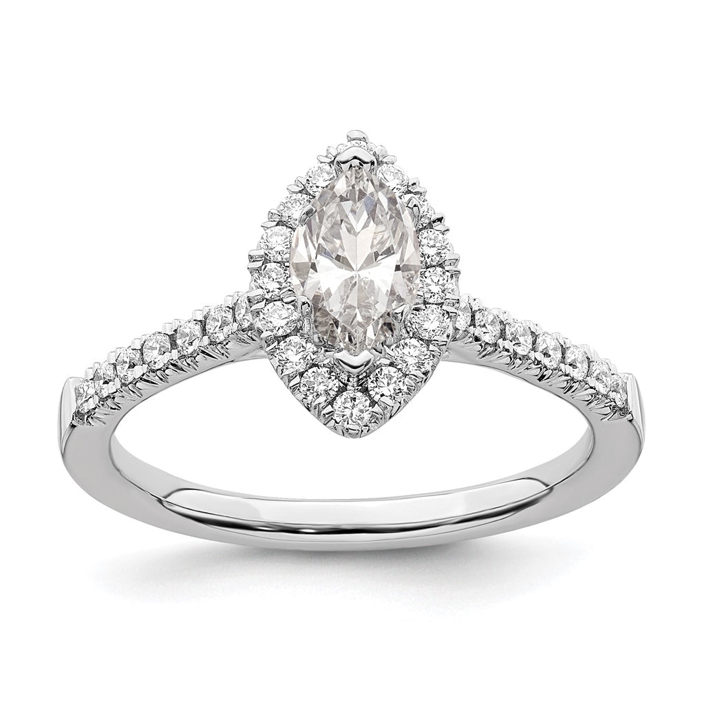 14k White Gold Halo (Holds 1/2 carat (7.9x4.1mm) Marquise Center) 1/3 carat Diamond Semi-mount Engagement Ring