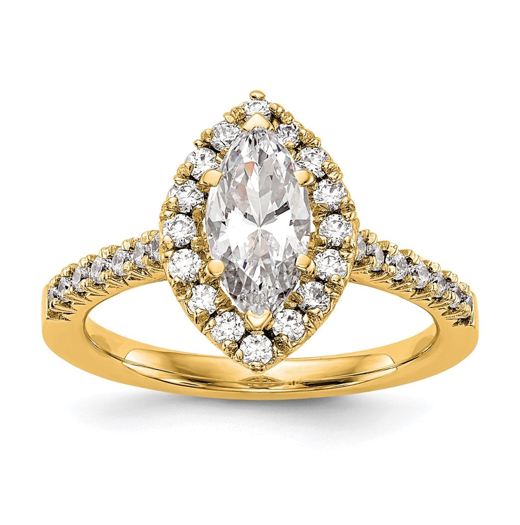 14k Yellow Gold Marquise Halo Diamond Semi-mount Engagement Ring