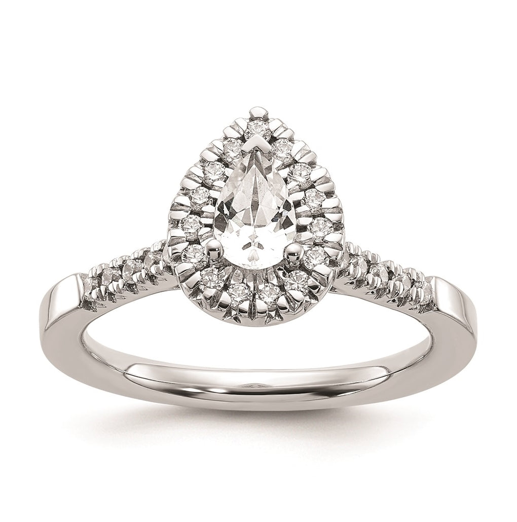 14k White Gold Halo (Holds 1/2 carat (6.5x4.5mm) Pear Center) 1/3 carat Diamond Semi-mount Engagement Ring