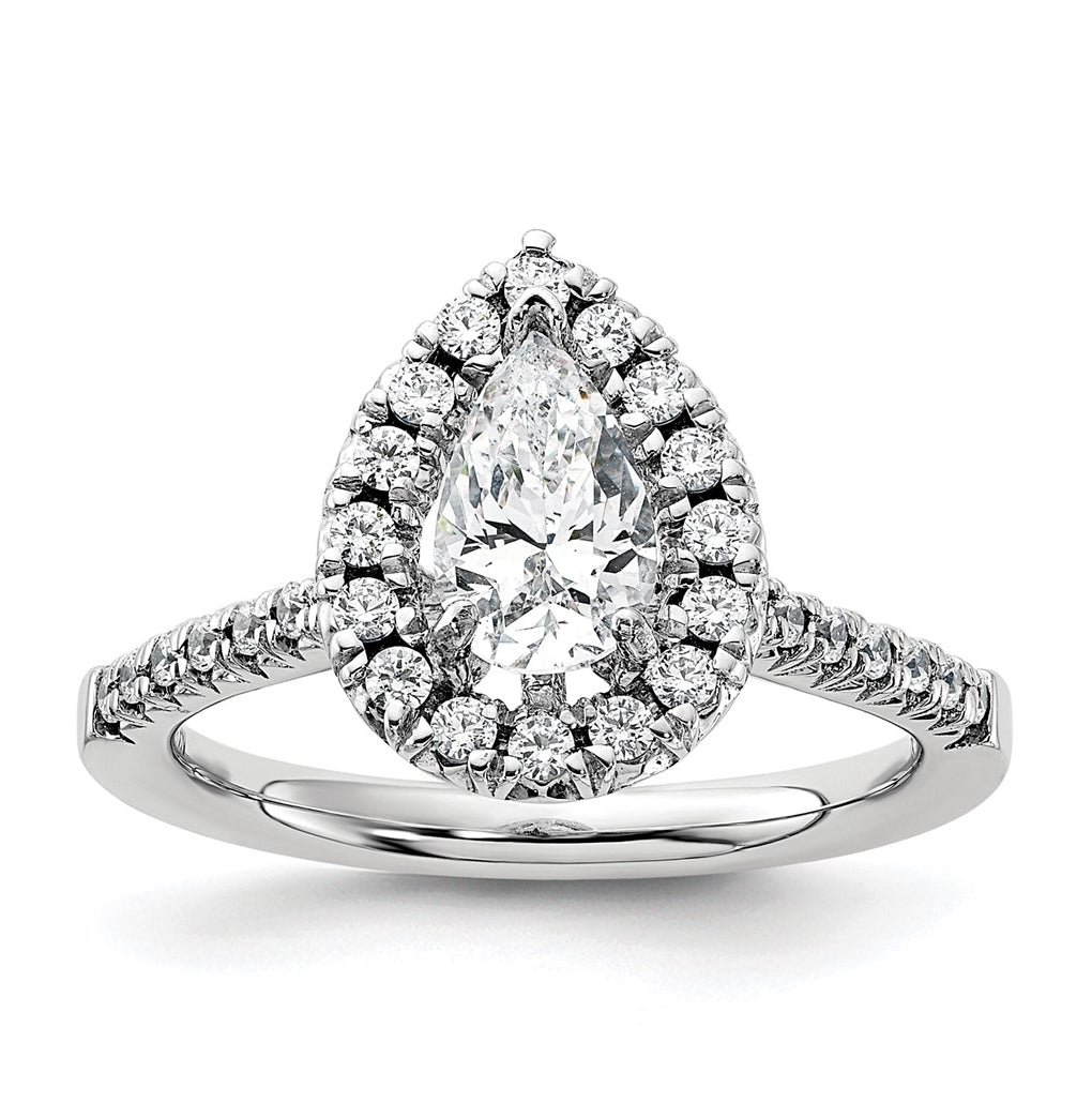 True Origin 14K White Gold 3/8 carat Lab Grown Diamond VS/SI  D E F  Semi Mount Pear Halo Engagement Ring