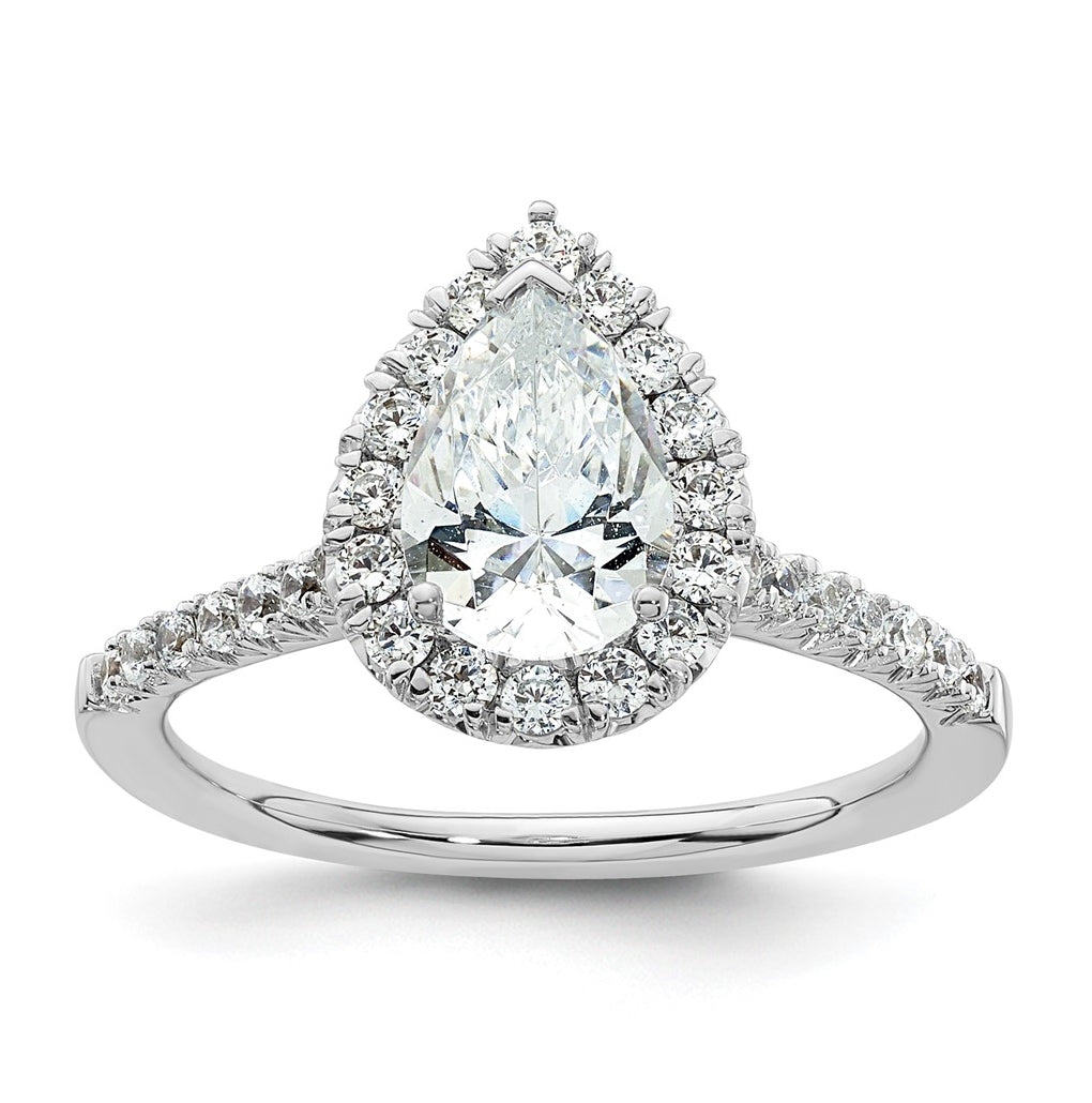 14k White Gold Halo (Holds 1.25 carat (9.1x6.00mm) Pear Center) 1/2 carat Diamond Semi-mount Engagement Ring
