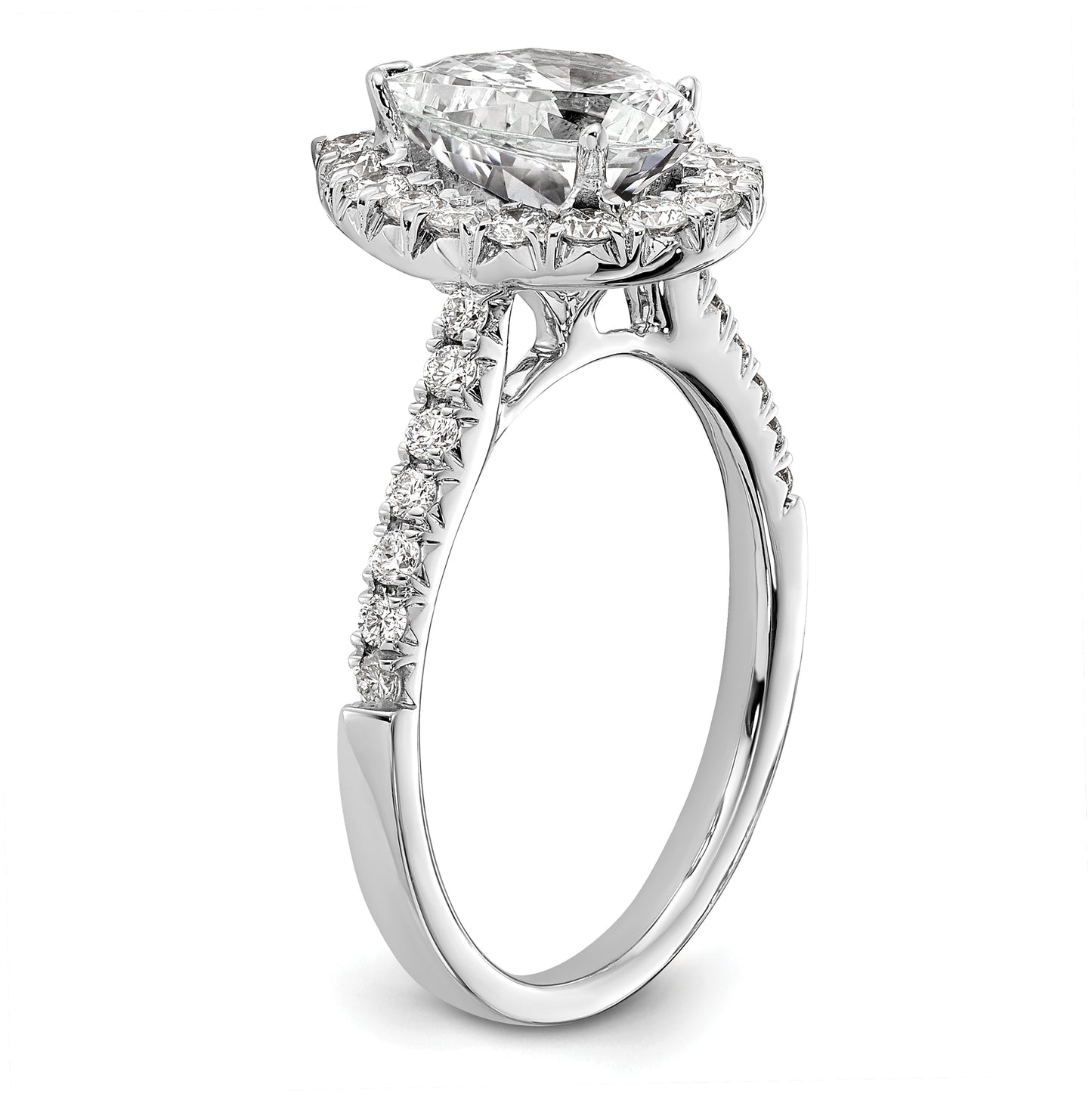 True Origin 14K White Gold 5/8 carat Lab Grown Diamond VS/SI  D E F  Semi Mount Pear Halo Engagement Ring