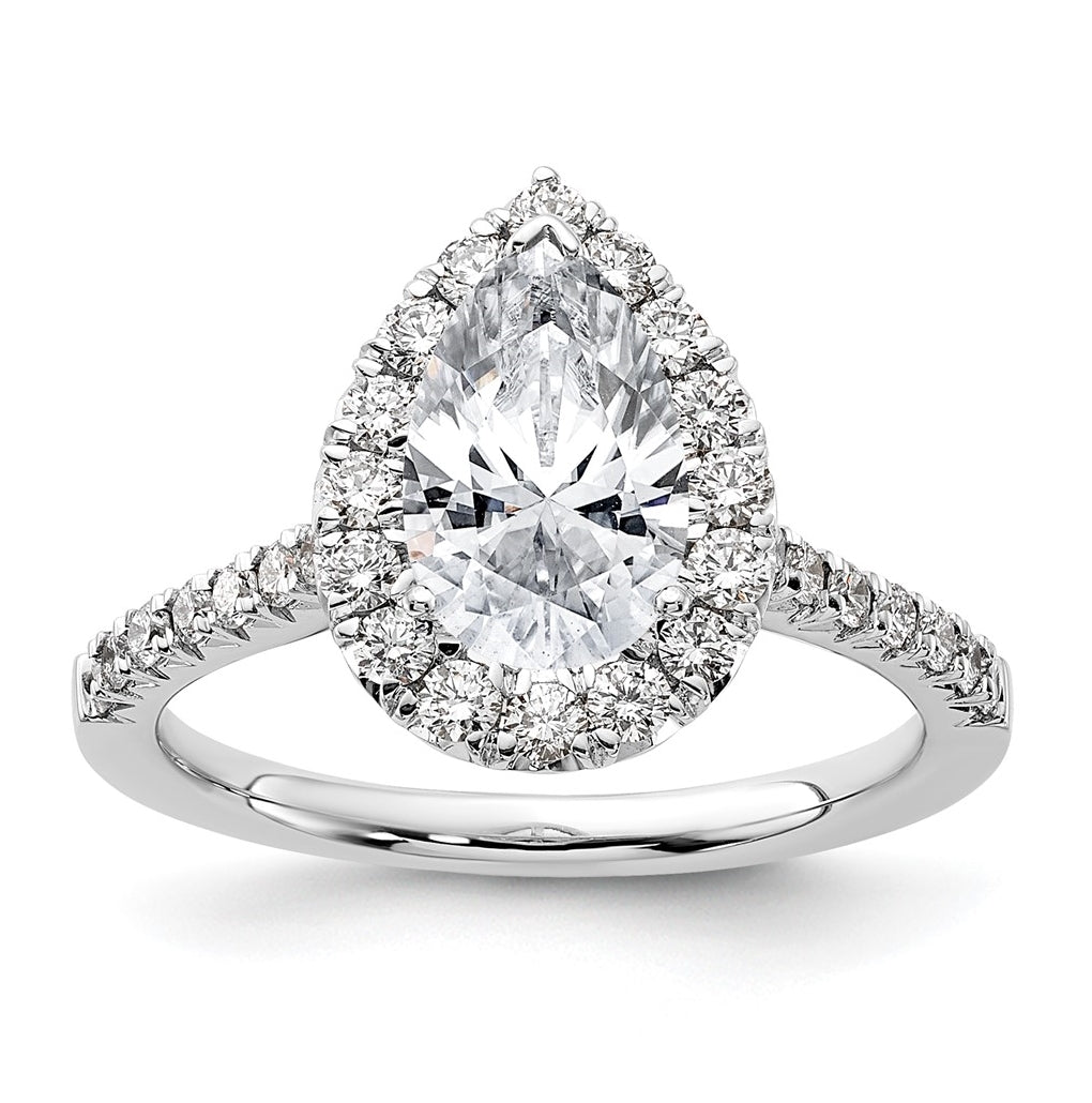 True Origin 14K White Gold 5/8 carat Lab Grown Diamond VS/SI  D E F  Semi Mount Pear Halo Engagement Ring