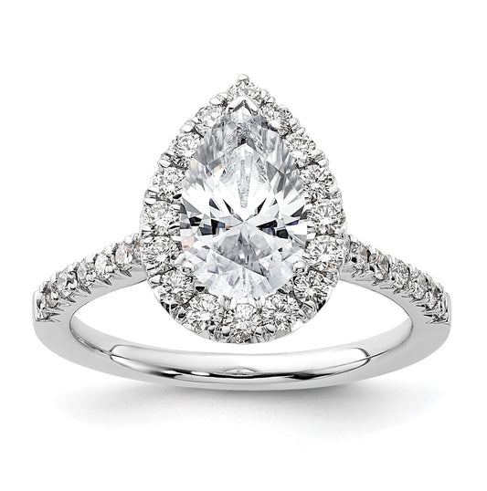 True Origin 14K White Gold 5/8 carat Lab Grown Diamond VS/SI  D E F  Semi Mount Pear Halo Engagement Ring