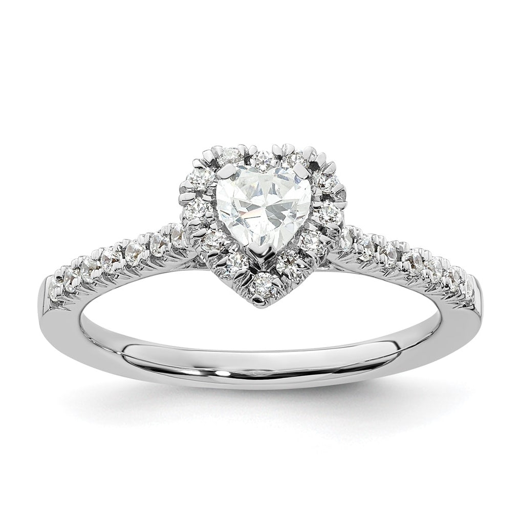 14k White Gold Halo (Holds 1/4 carat (4.2mm) Heart Center) 1/4 carat Diamond Semi-mount Engagement Ring