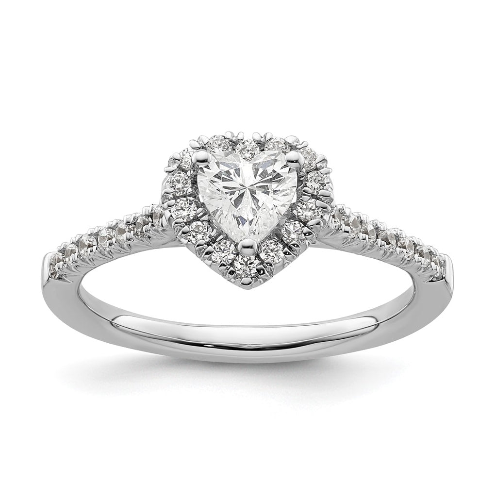 14k White Gold Halo (Holds 1/2 carat (5.2mm) Heart Center) 1/4 carat Diamond Semi-mount Engagement Ring