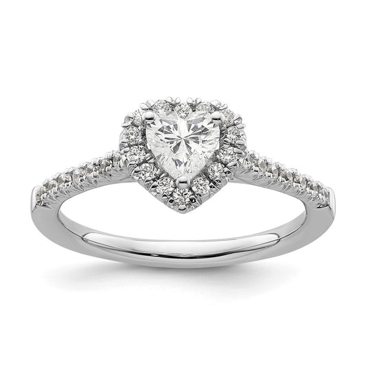 14k White Gold Halo (Holds 1/2 carat (5.2mm) Heart Center) 1/4 carat Diamond Semi-mount Engagement Ring