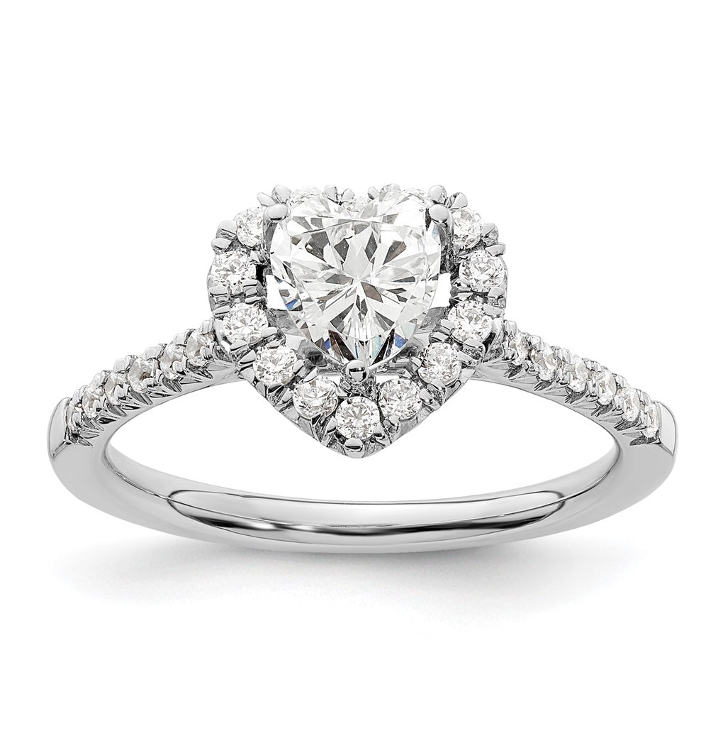 14k White Gold Halo (Holds 3/4 carat (6.00mm) Heart Center) 1/3 carat Diamond Semi-mount Engagement Ring