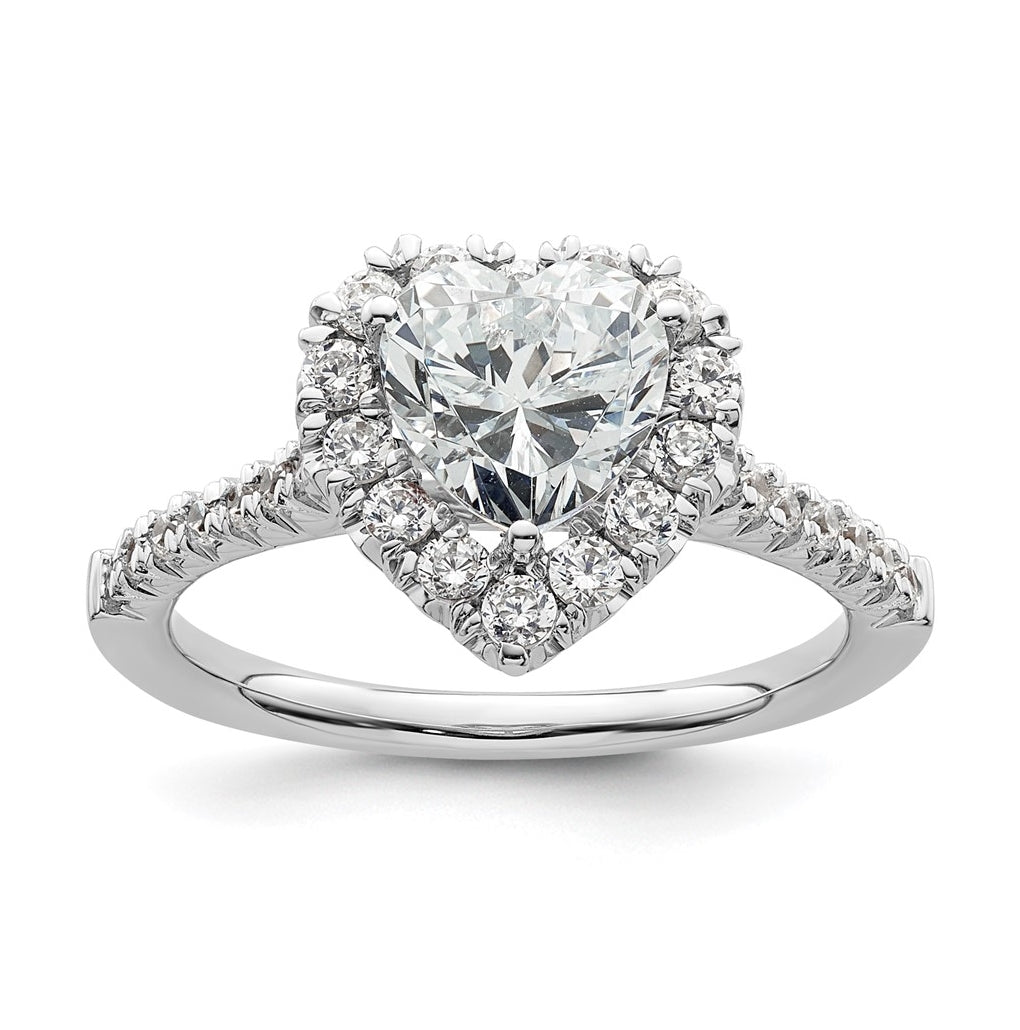 14k White Gold Halo (Holds 1.25 carat (7.1mm) Heart Center) 1/2 carat Diamond Semi-mount Engagement Ring