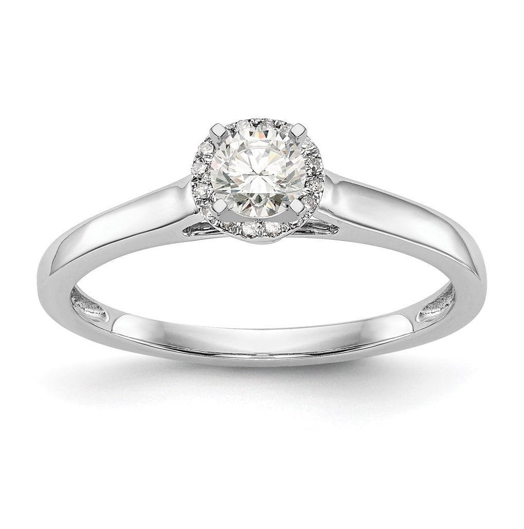 14K White Gold Halo (Holds 1/5 carat (3.5mm) Round Center) 1/20 carat Diamond Semi-Mount Engagement Ring