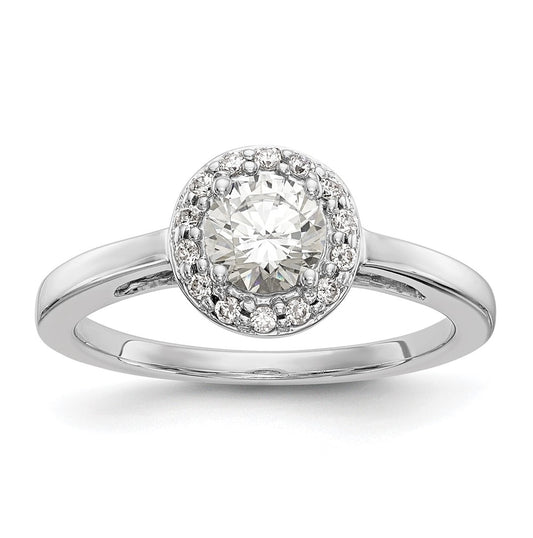 14K White Gold Halo (Holds 1/2 carat (5.2mm) Round Center) 1/8 carat Diamond Semi-Mount Engagement Ring