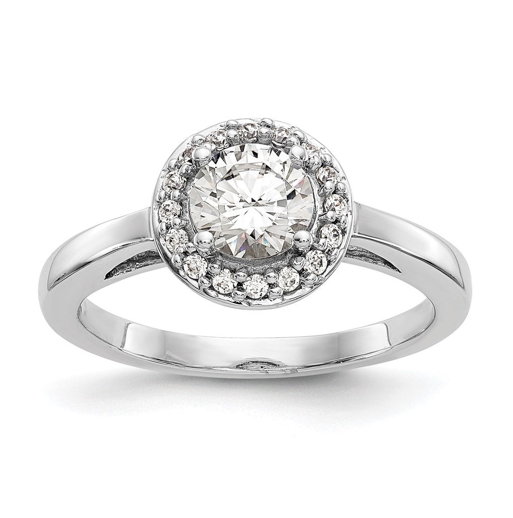 14K White Gold Halo (Holds 3/4 carat (6.5mm) Round Center) 1/6 carat Diamond Semi-Mount Engagement Ring