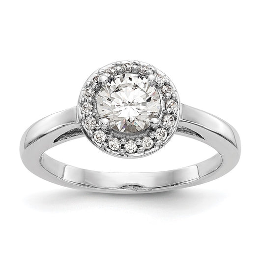14K White Gold Halo (Holds 3/4 carat (6.5mm) Round Center) 1/6 carat Diamond Semi-Mount Engagement Ring