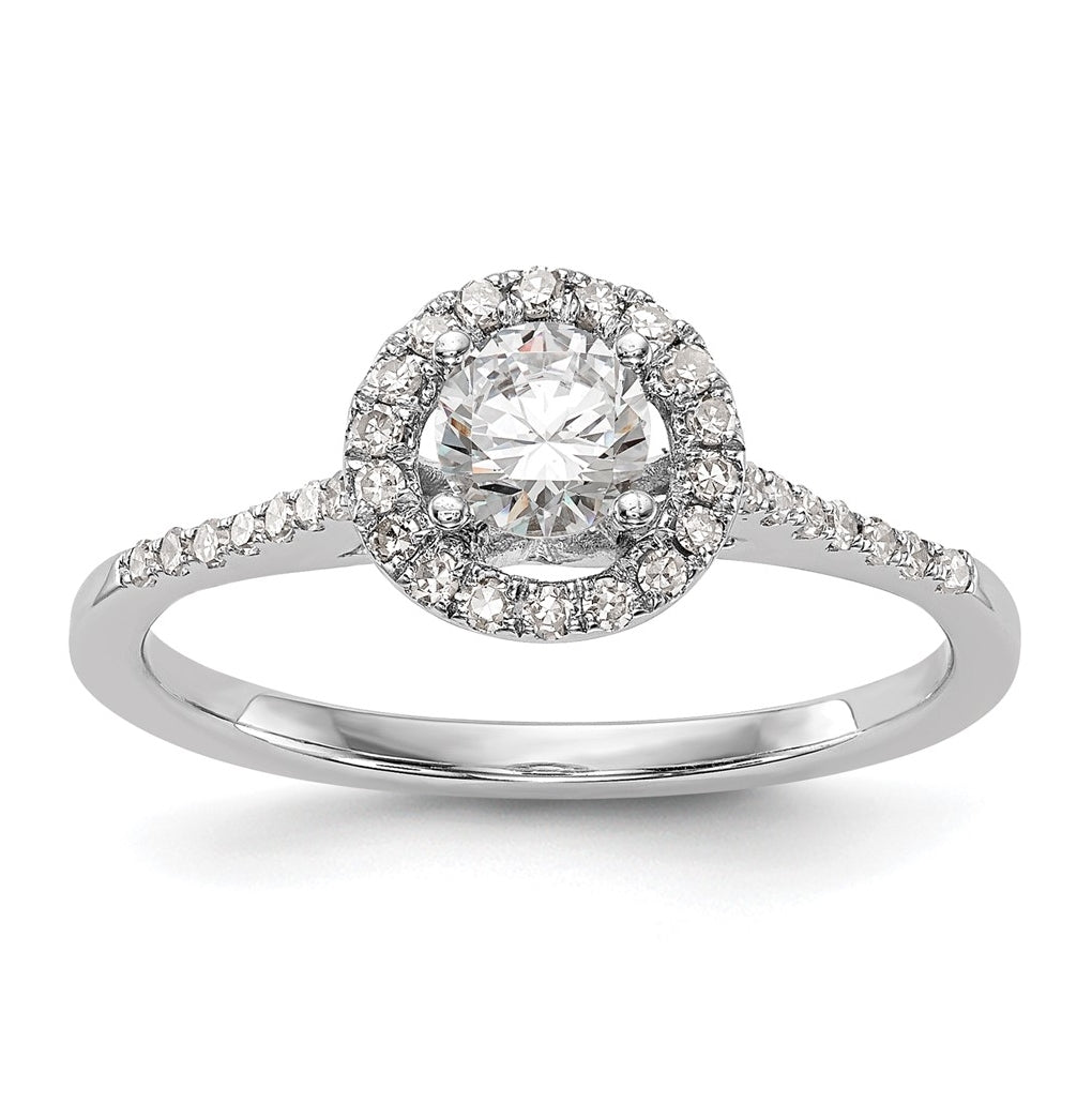 14K White Gold Halo (Holds 1/2 carat (5.2mm) Round Center) 1/5 carat Diamond Semi-Mount Engagement Ring