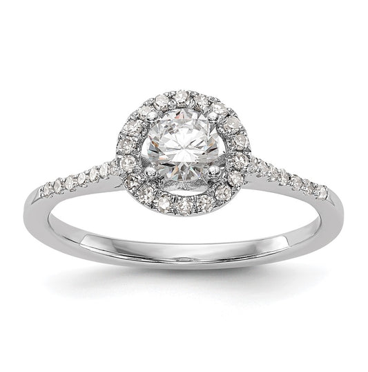 14K White Gold Halo (Holds 1/2 carat (5.2mm) Round Center) 1/5 carat Diamond Semi-Mount Engagement Ring