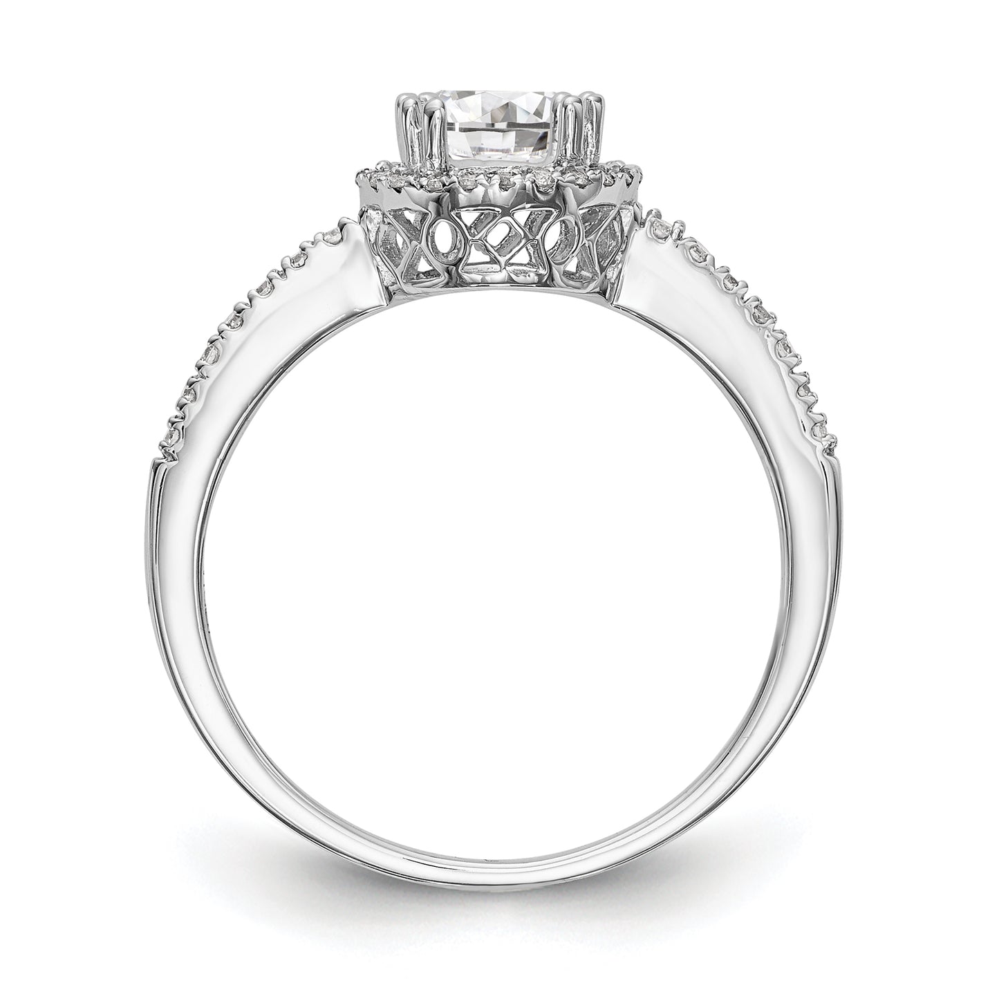 14K White Gold Halo (Holds 1 carat (6.5mm) Round Center) 1/6 carat Diamond Semi-Mount Engagement Ring
