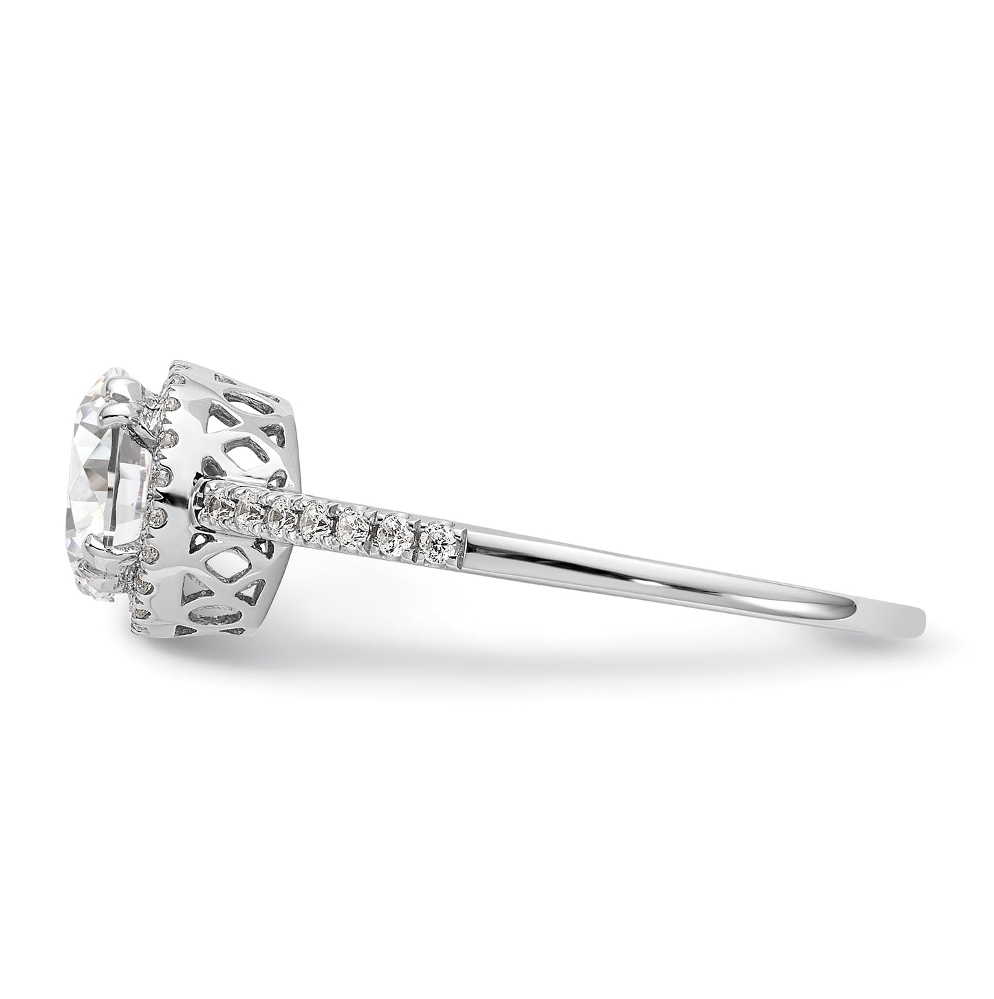 14K White Gold Halo (Holds 1 carat (6.5mm) Round Center) 1/6 carat Diamond Semi-Mount Engagement Ring