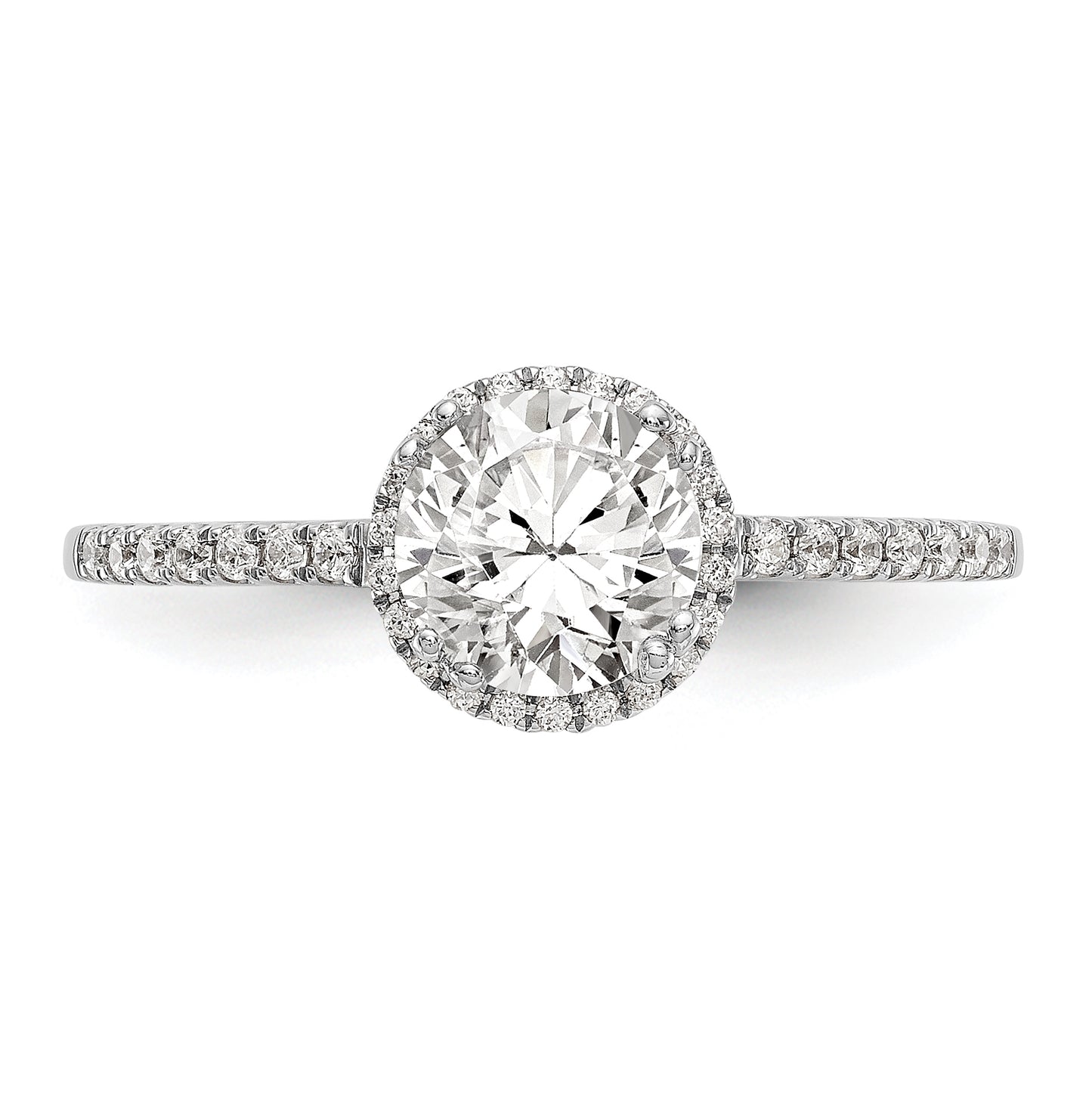 14K White Gold Halo (Holds 1 carat (6.5mm) Round Center) 1/6 carat Diamond Semi-Mount Engagement Ring