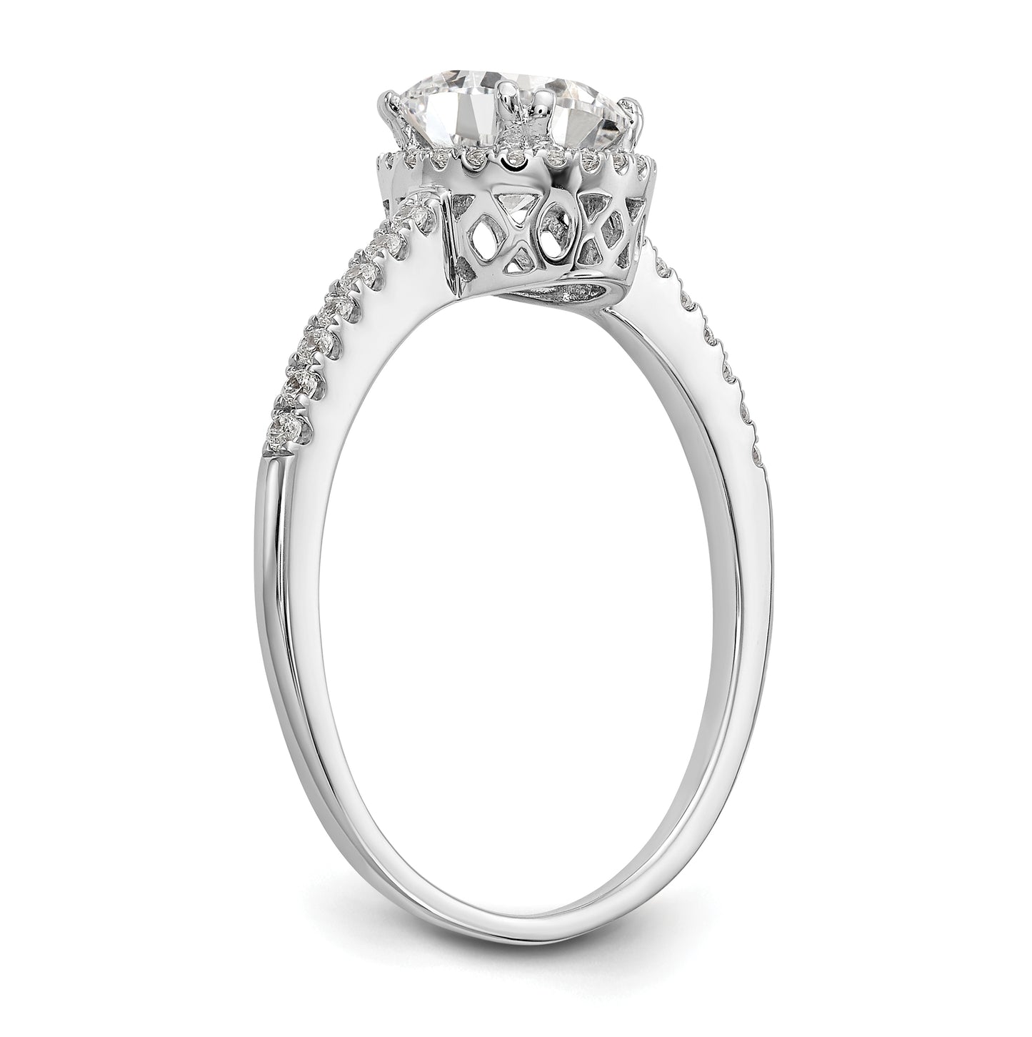 14K White Gold Halo (Holds 1 carat (6.5mm) Round Center) 1/6 carat Diamond Semi-Mount Engagement Ring