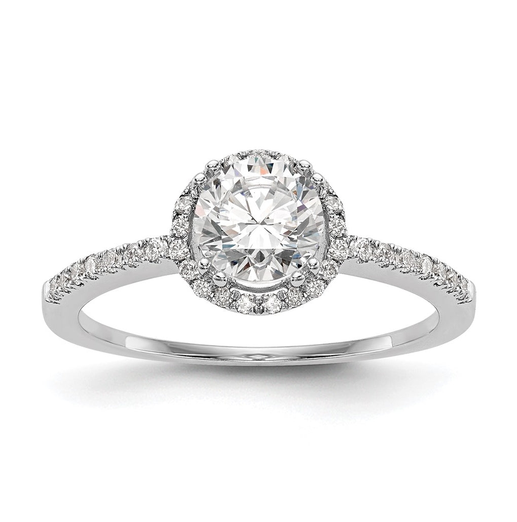 14K White Gold Halo (Holds 1 carat (6.5mm) Round Center) 1/6 carat Diamond Semi-Mount Engagement Ring