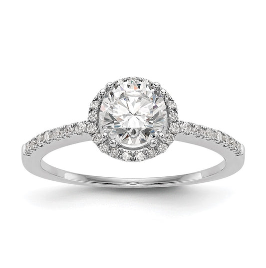 14K White Gold Halo (Holds 1 carat (6.5mm) Round Center) 1/6 carat Diamond Semi-Mount Engagement Ring