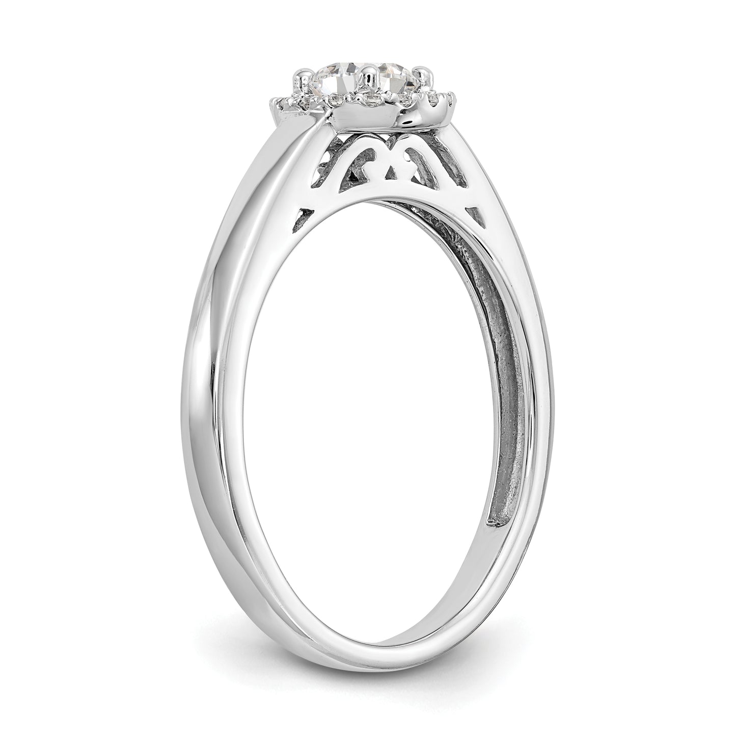 14K White Gold Halo (Holds 1/3 carat (4.5mm) Round Center) 1/15 carat Diamond Semi-Mount Engagement Ring