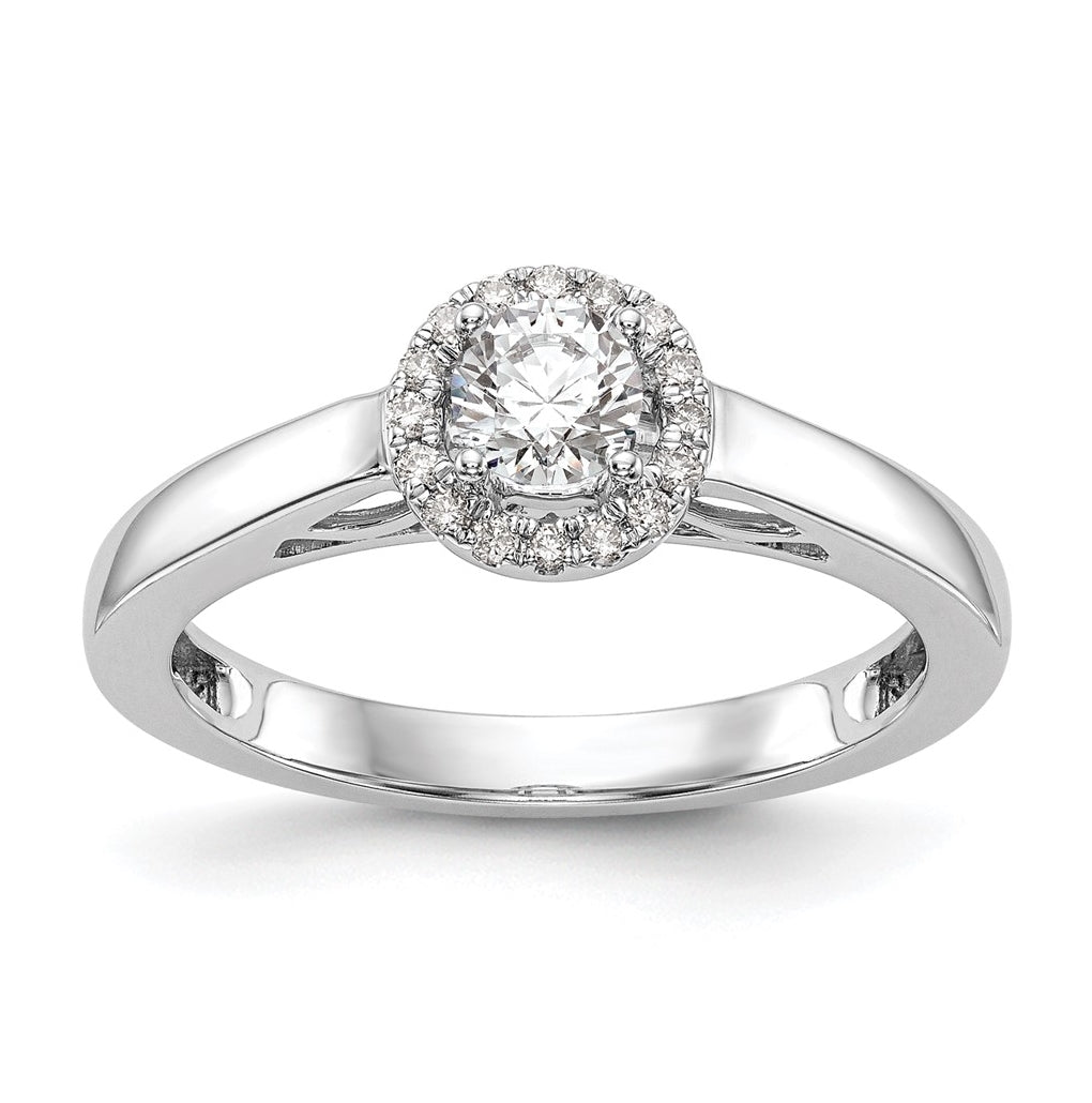 14K White Gold Halo (Holds 1/3 carat (4.5mm) Round Center) 1/15 carat Diamond Semi-Mount Engagement Ring
