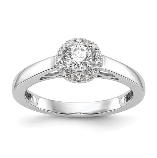 14K White Gold Halo (Holds 1/3 carat (4.5mm) Round Center) 1/15 carat Diamond Semi-Mount Engagement Ring