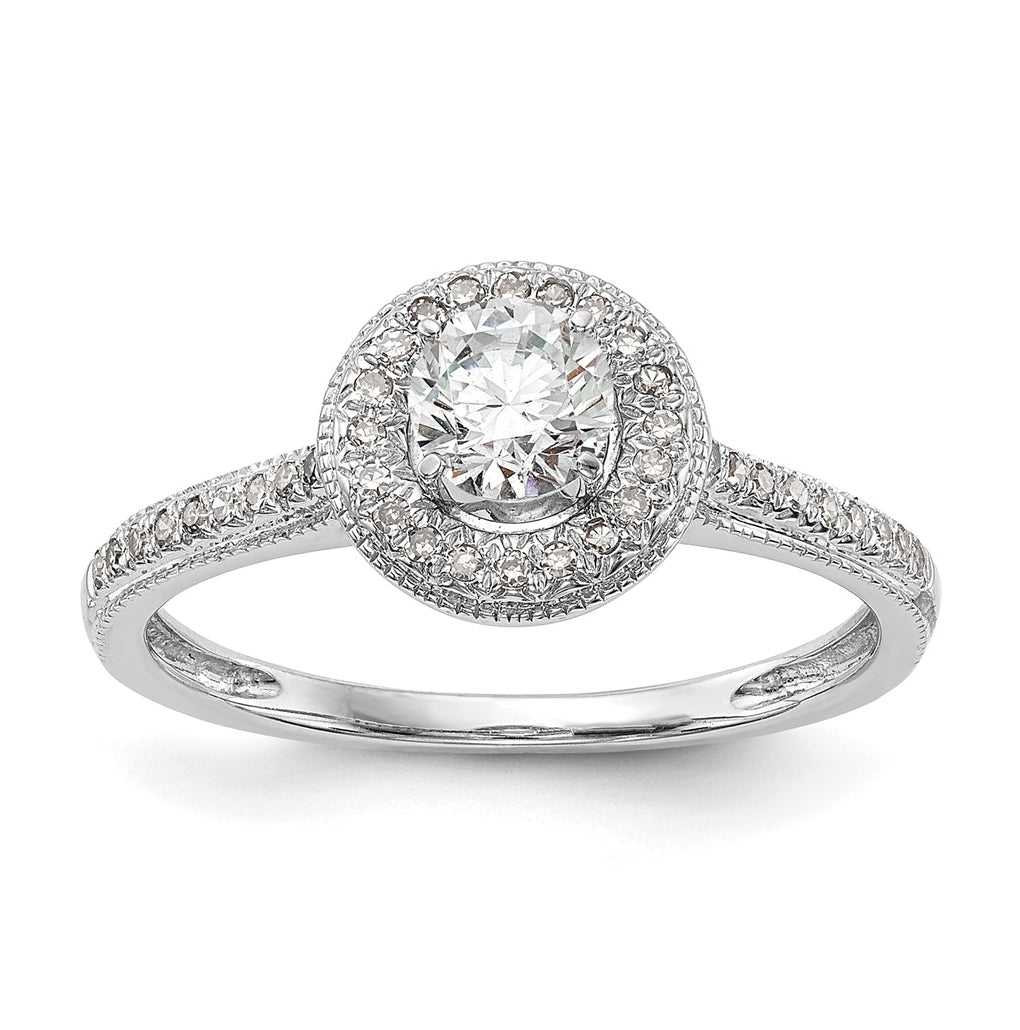 14K White Gold Halo (Holds 1/4 carat (4.00mm) Round Center) 1/10 carat Diamond Semi-Mount Engagement Ring