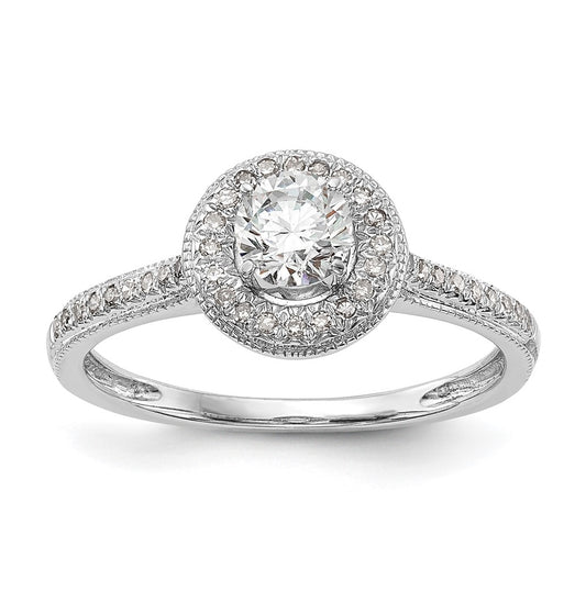 14K White Gold Halo (Holds 1/4 carat (4.00mm) Round Center) 1/10 carat Diamond Semi-Mount Engagement Ring