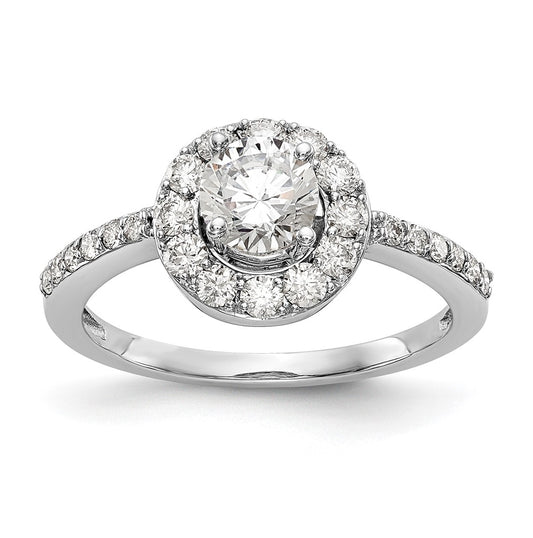 14K White Gold Halo (Holds 1/2 carat (5.00mm) Round Center) 1/2 carat Diamond Semi-Mount Engagement Ring