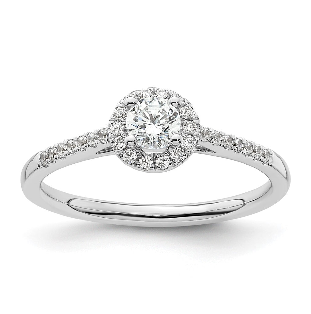 14K White Gold Halo (Holds 1/4 carat (4.00mm) Round Center) 1/6 carat  Diamond Semi-Mount Engagement Ring