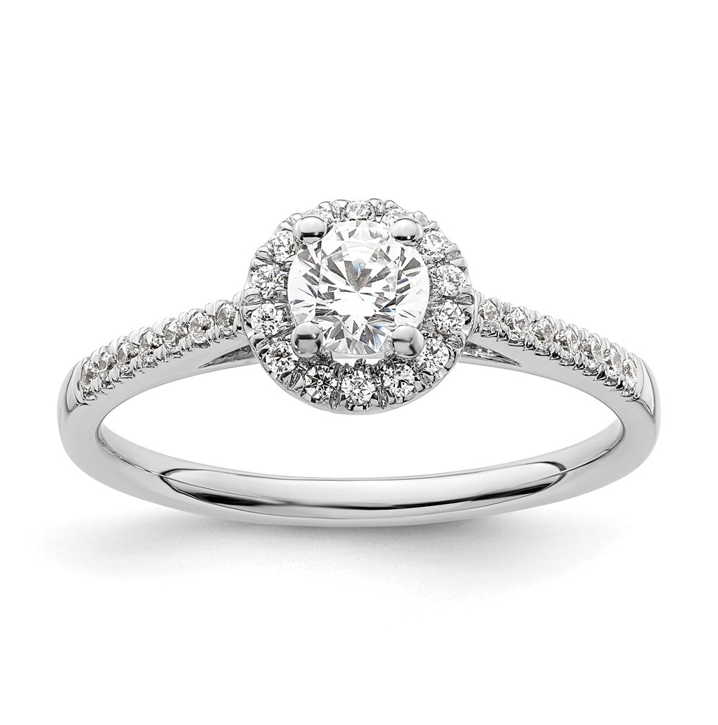 14K White Gold Halo (Holds 1/3 carat (4.5mm) Round Center) 1/6 carat  Diamond Semi-Mount Engagement Ring