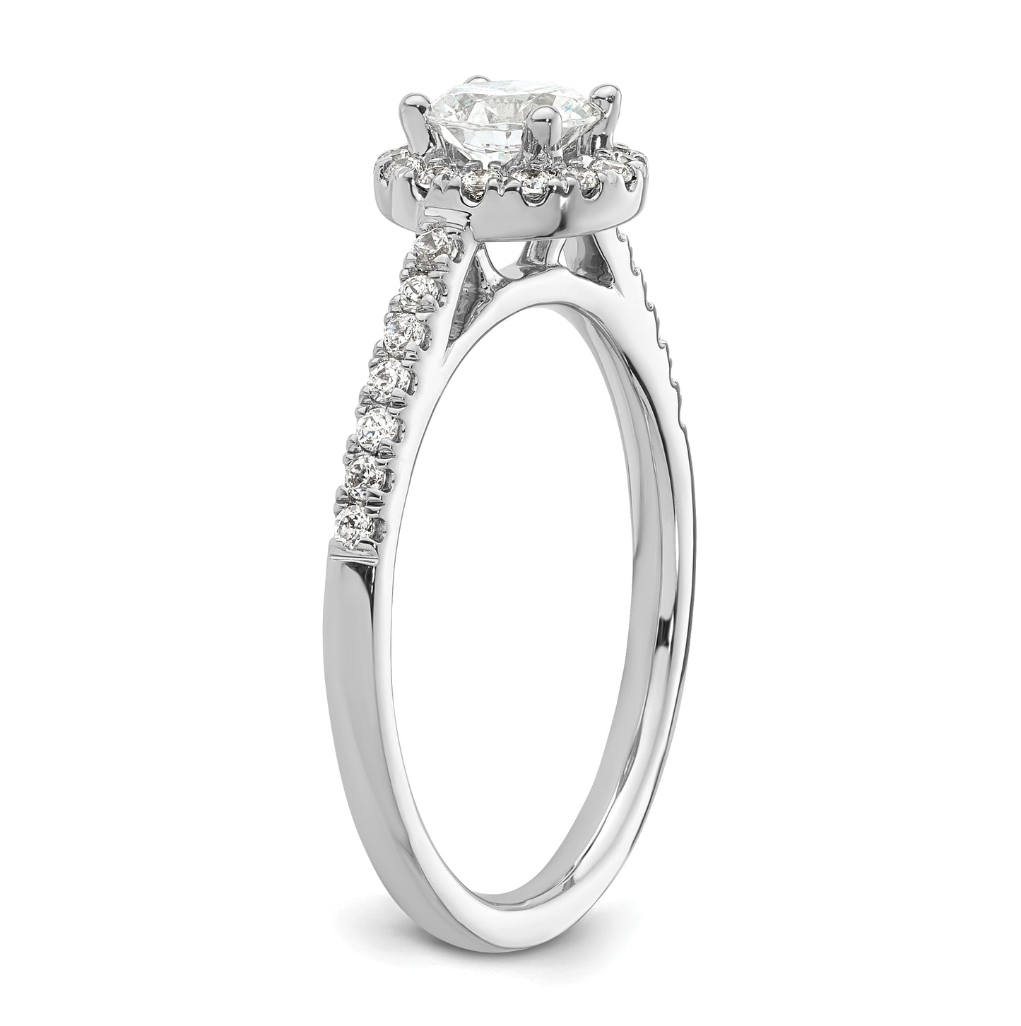 14K White Gold Halo (Holds 1/2 carat (5.1mm) Round Center) 1/4 carat  Diamond Semi-Mount Engagement Ring