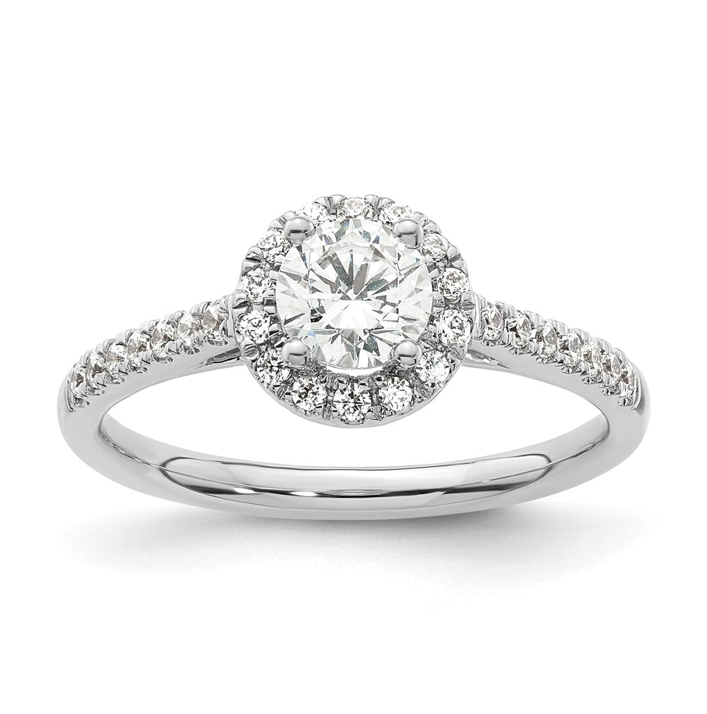14K White Gold Halo (Holds 1/2 carat (5.1mm) Round Center) 1/4 carat  Diamond Semi-Mount Engagement Ring