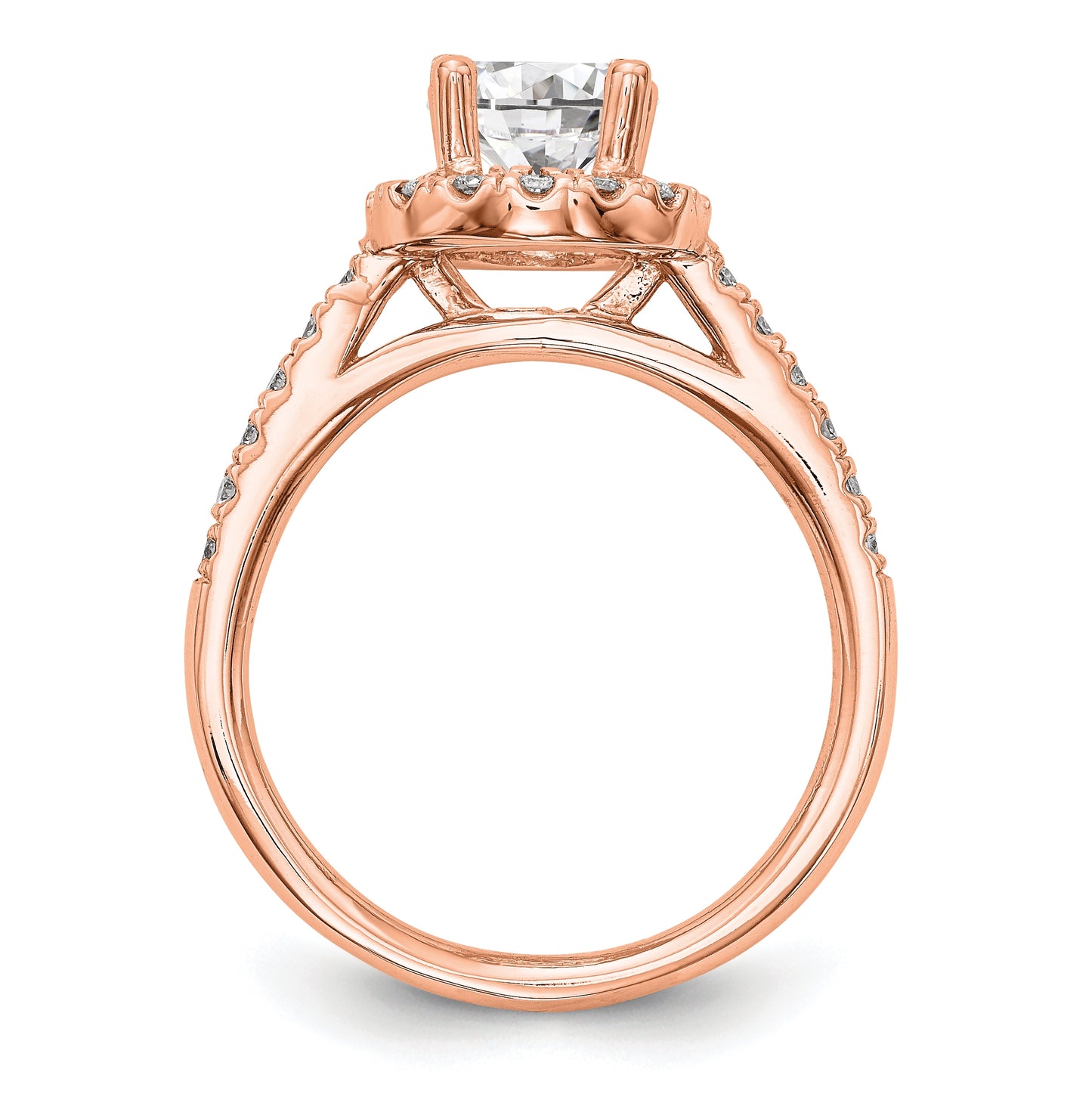 14K Rose Gold Round Diamond Semi-Mount Halo Engagement Ring