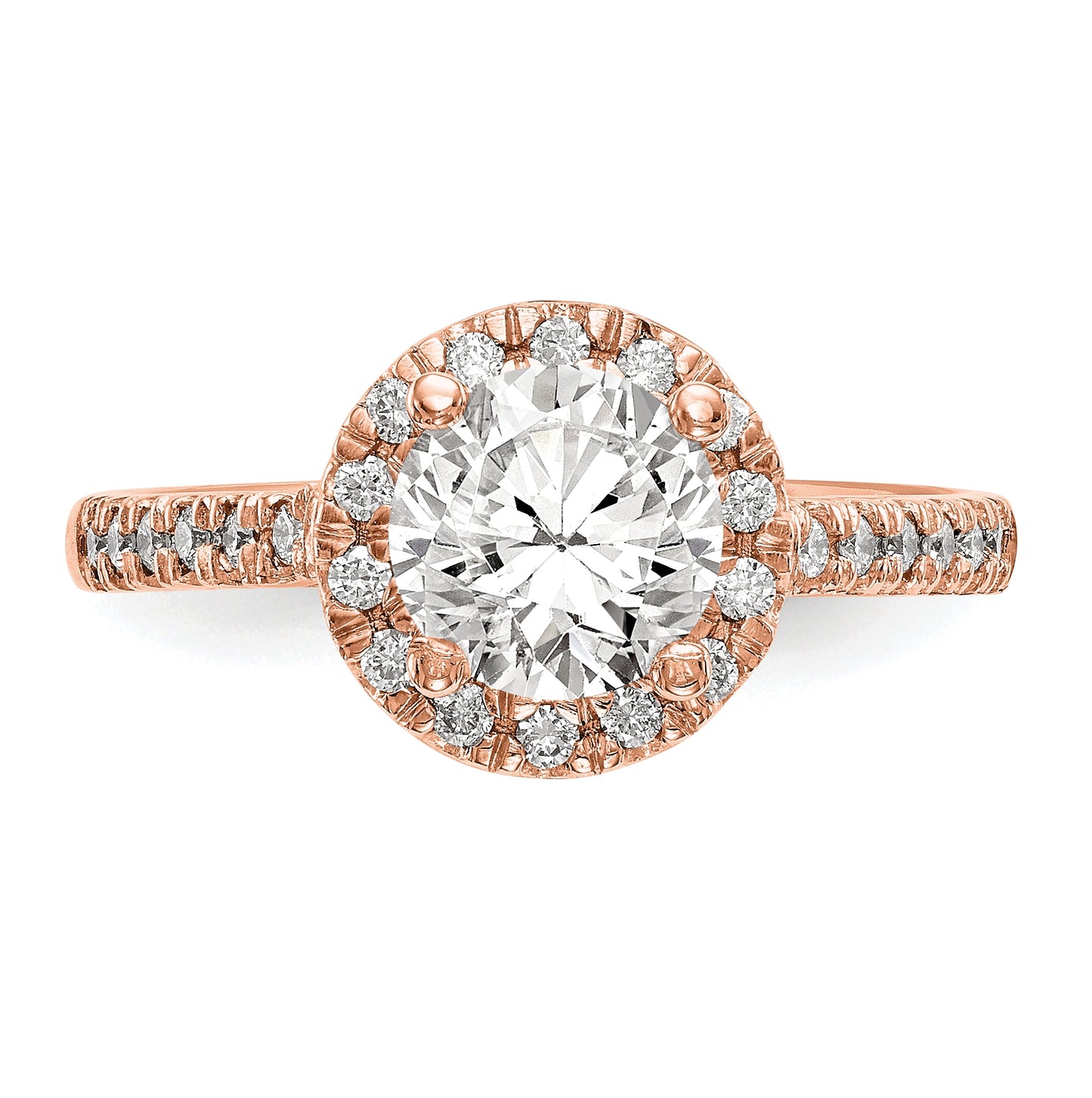 14K Rose Gold Round Diamond Semi-Mount Halo Engagement Ring