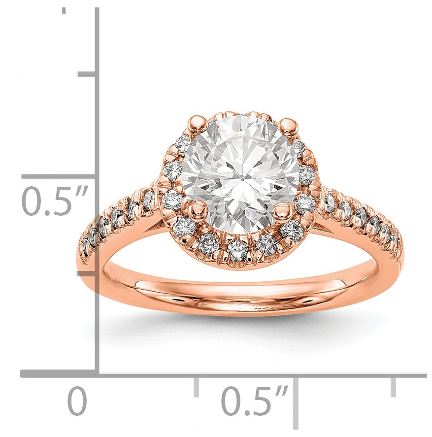 14K Rose Gold Round Diamond Semi-Mount Halo Engagement Ring
