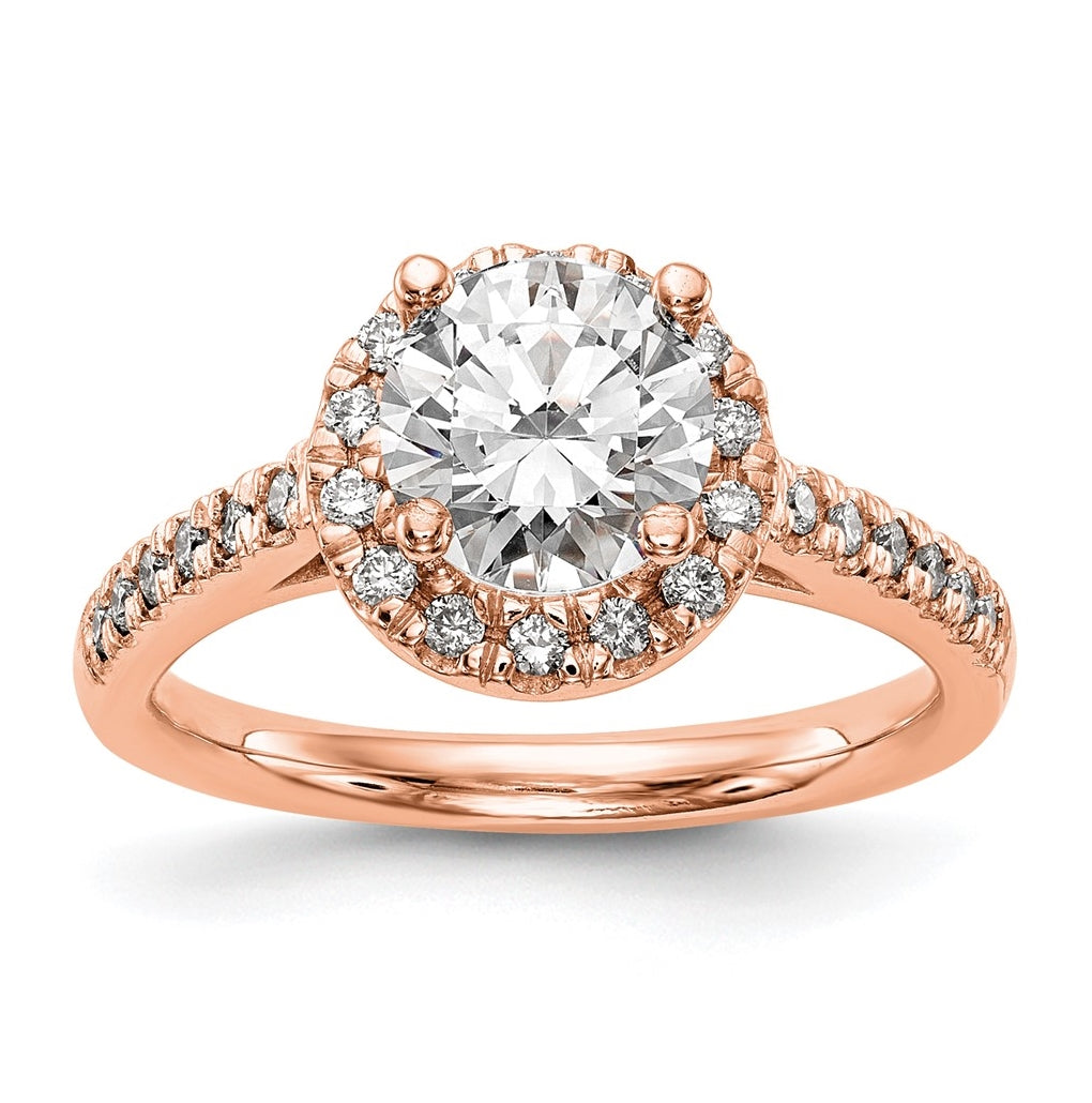 14K Rose Gold Round Diamond Semi-Mount Halo Engagement Ring