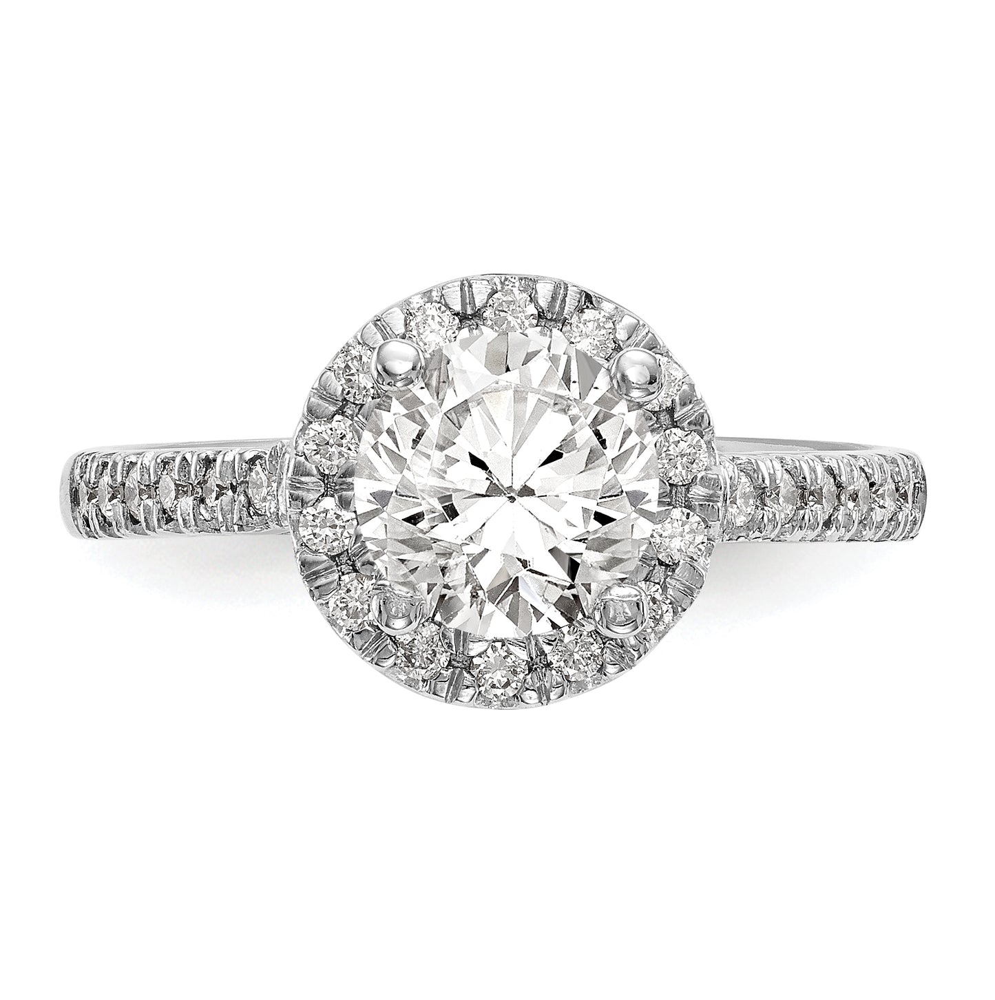 14K White Gold Round Semi-Mount Halo Engagement Ring Diamonds
