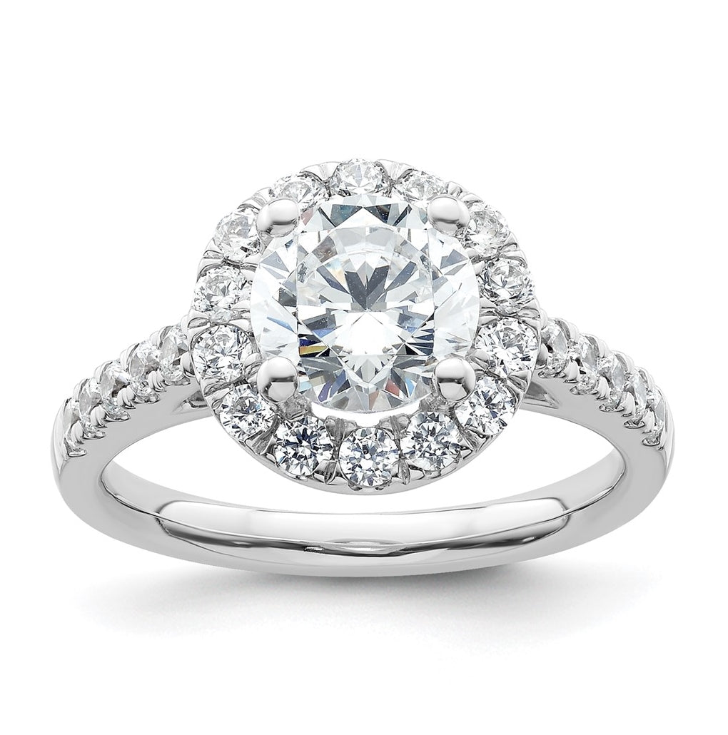 14K White Gold Halo (Holds 1.5 carat (7.5mm) Round Center) 3/4 carat  Diamond Semi-Mount Engagement Ring