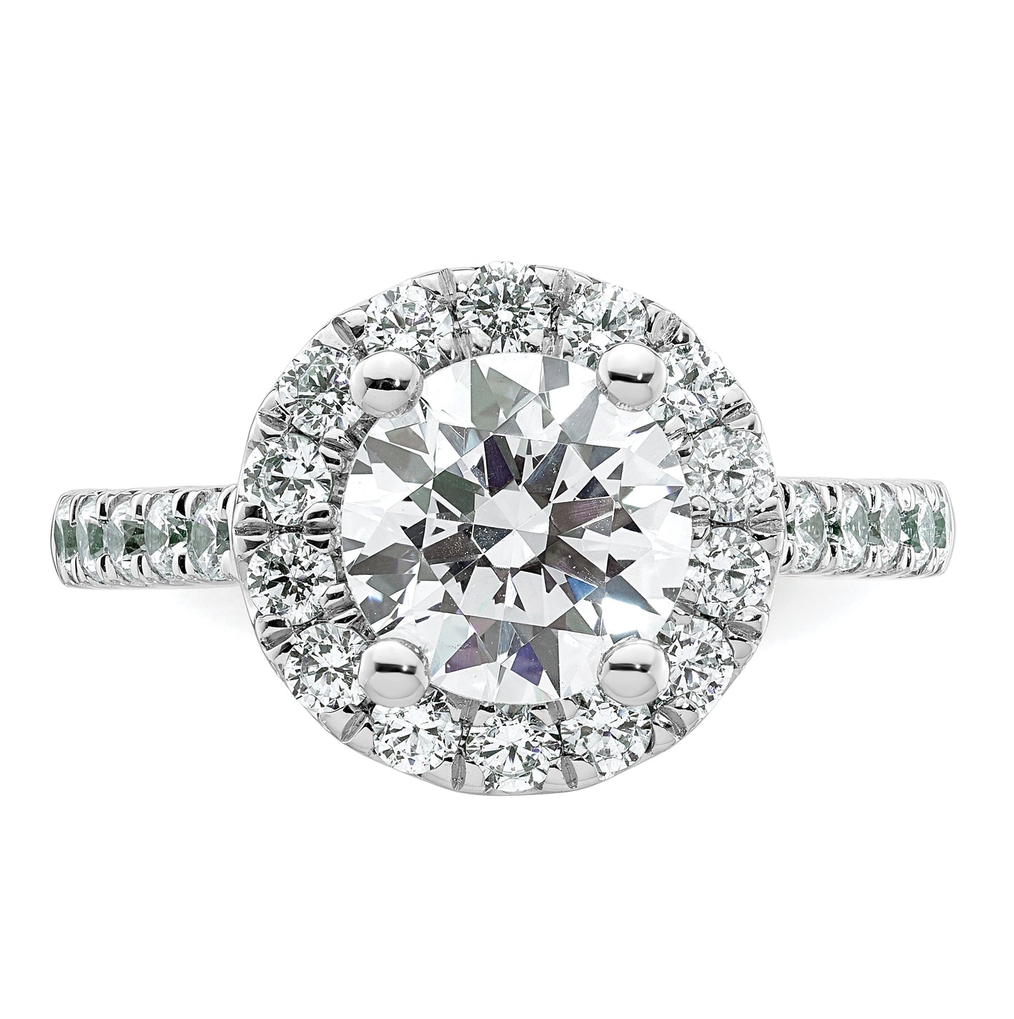 14K White Gold Halo (Holds 2 carat (8.2mm) Round Center) 7/8 carat  Diamond Semi-Mount Engagement Ring