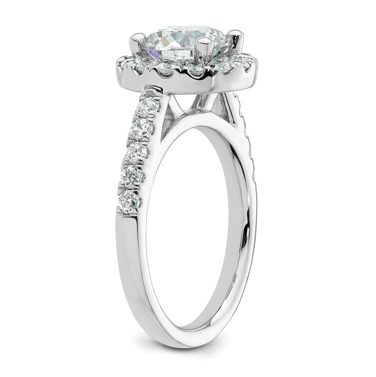 14K White Gold Halo (Holds 2 carat (8.2mm) Round Center) 7/8 carat  Diamond Semi-Mount Engagement Ring